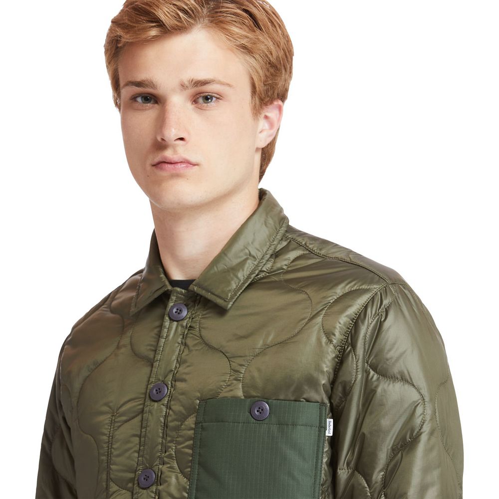 Timberland Mens Jackets Heritage Long-Sleeve Onion-Quilted Shirt - Olive - India XZ6390842